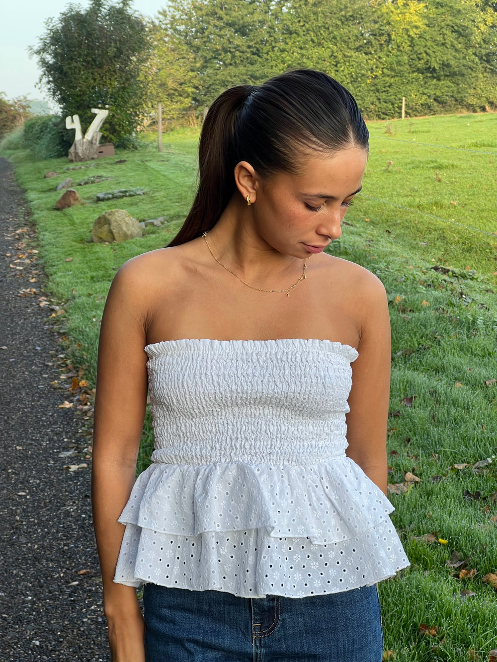 Milla broderi anglaise top - Hvid