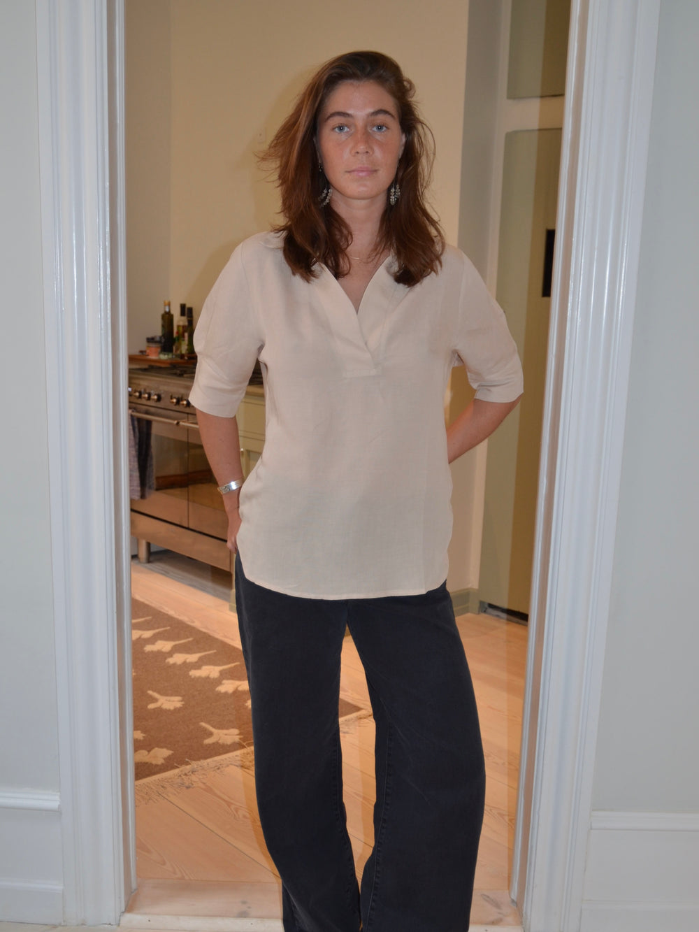 Ria bluse i hørblanding - Beige
