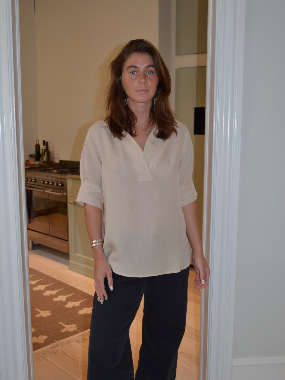 Ria bluse i hørblanding - Beige