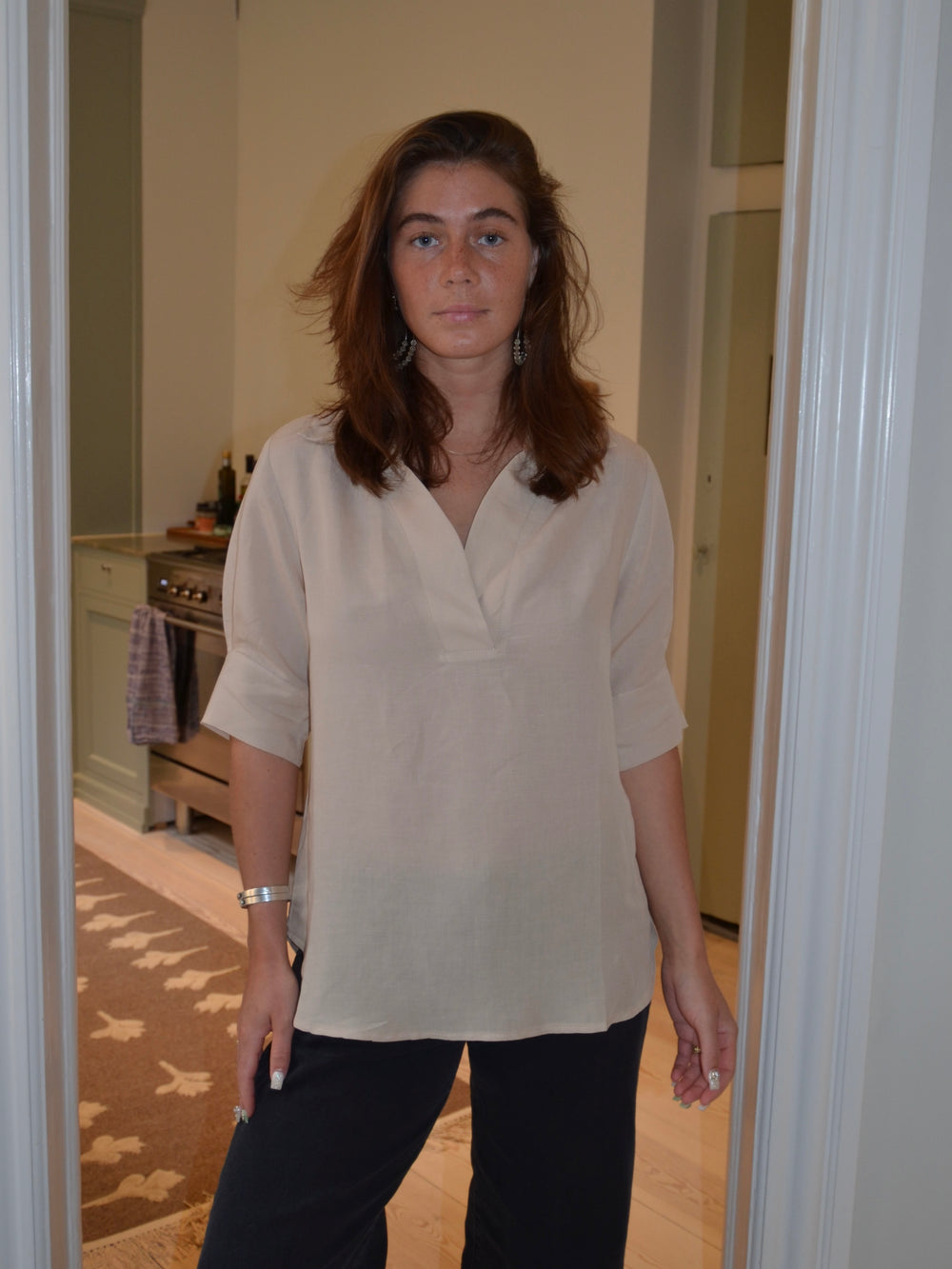 Ria bluse i hørblanding - Beige
