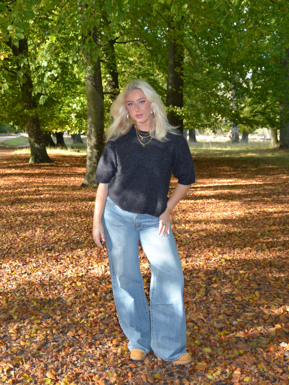 Isabell trekvartærmet striktrøje - Mørkegrå