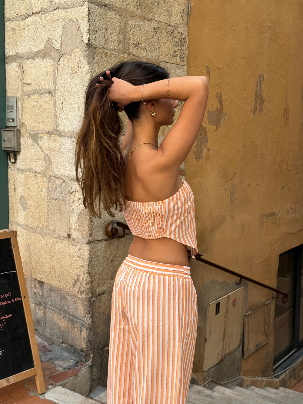 Aura stribet top - Orange/hvid