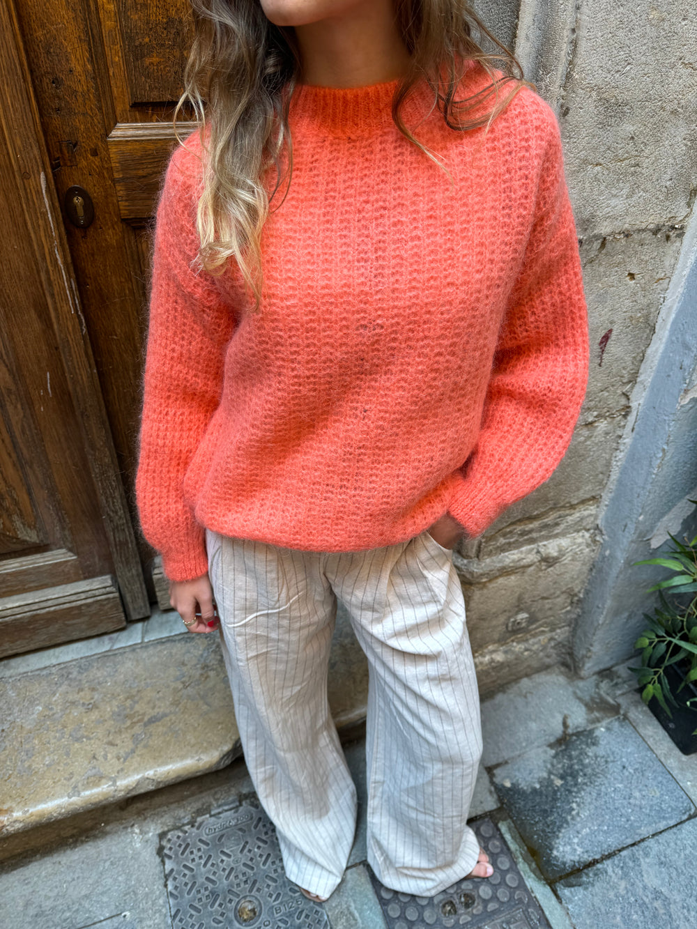 Elina striktrøje - Koral orange