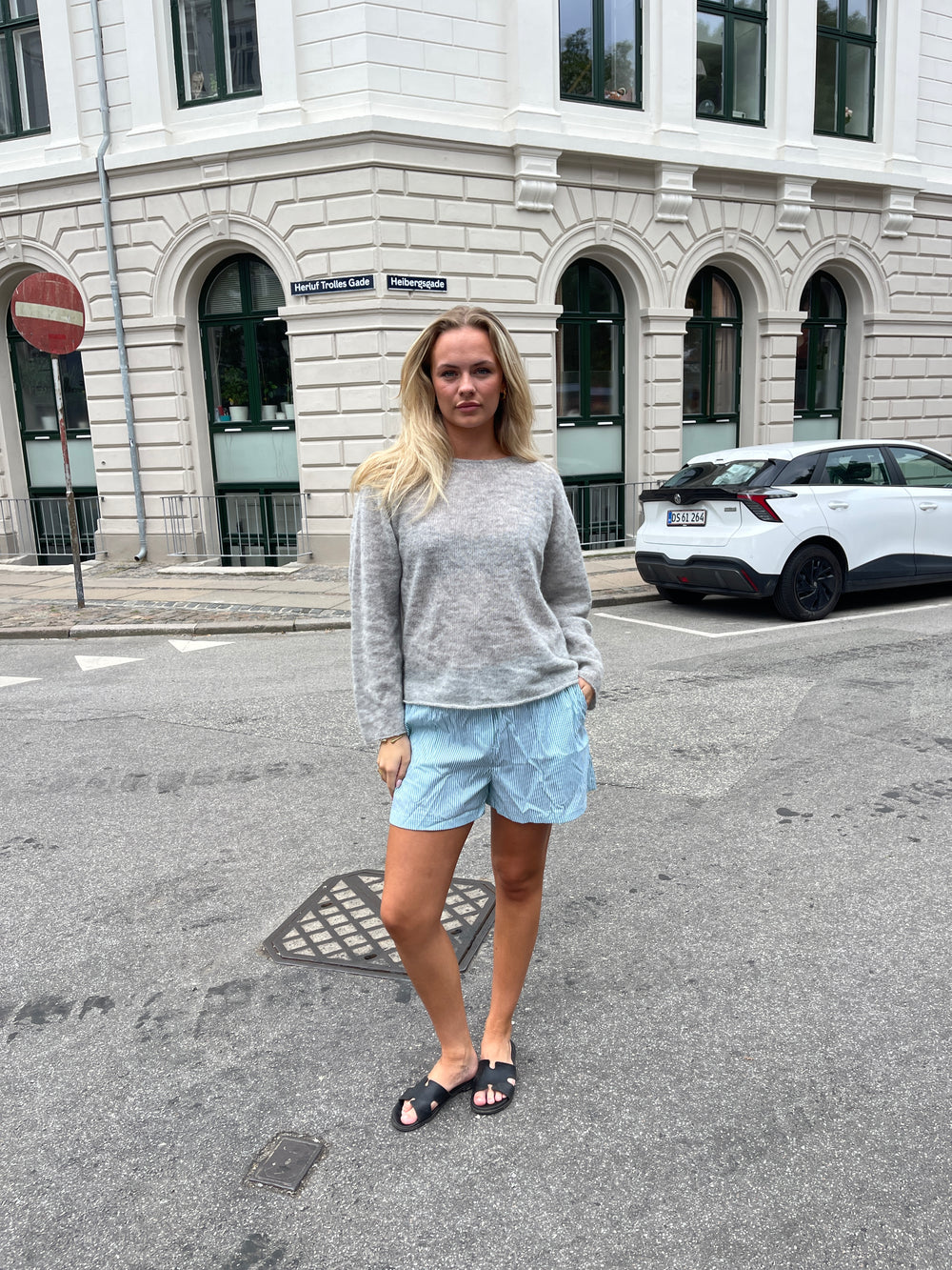 Andrea shorts med striber - Grøn/hvid