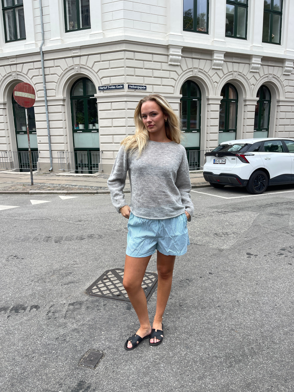 Andrea shorts med striber - Grøn/hvid