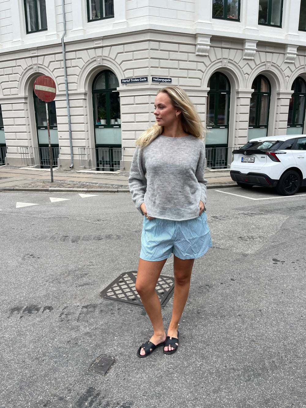 Andrea shorts med striber - Grøn/hvid