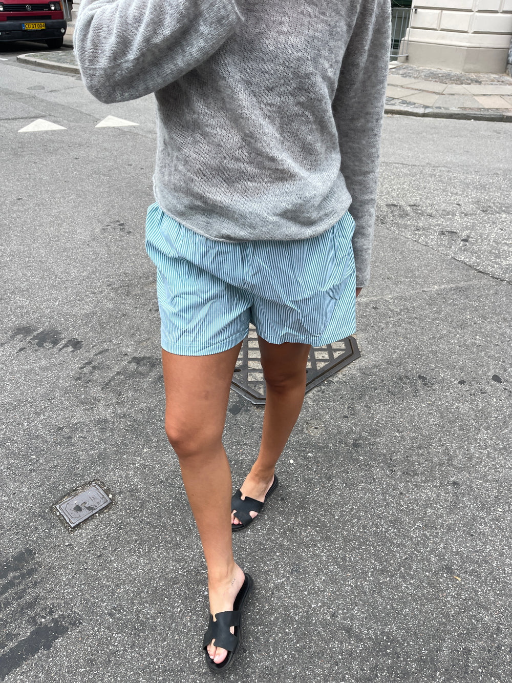 Andrea shorts med striber - Grøn/hvid