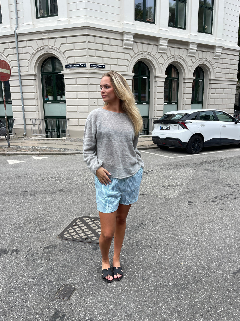 Andrea shorts med striber - Grøn/hvid