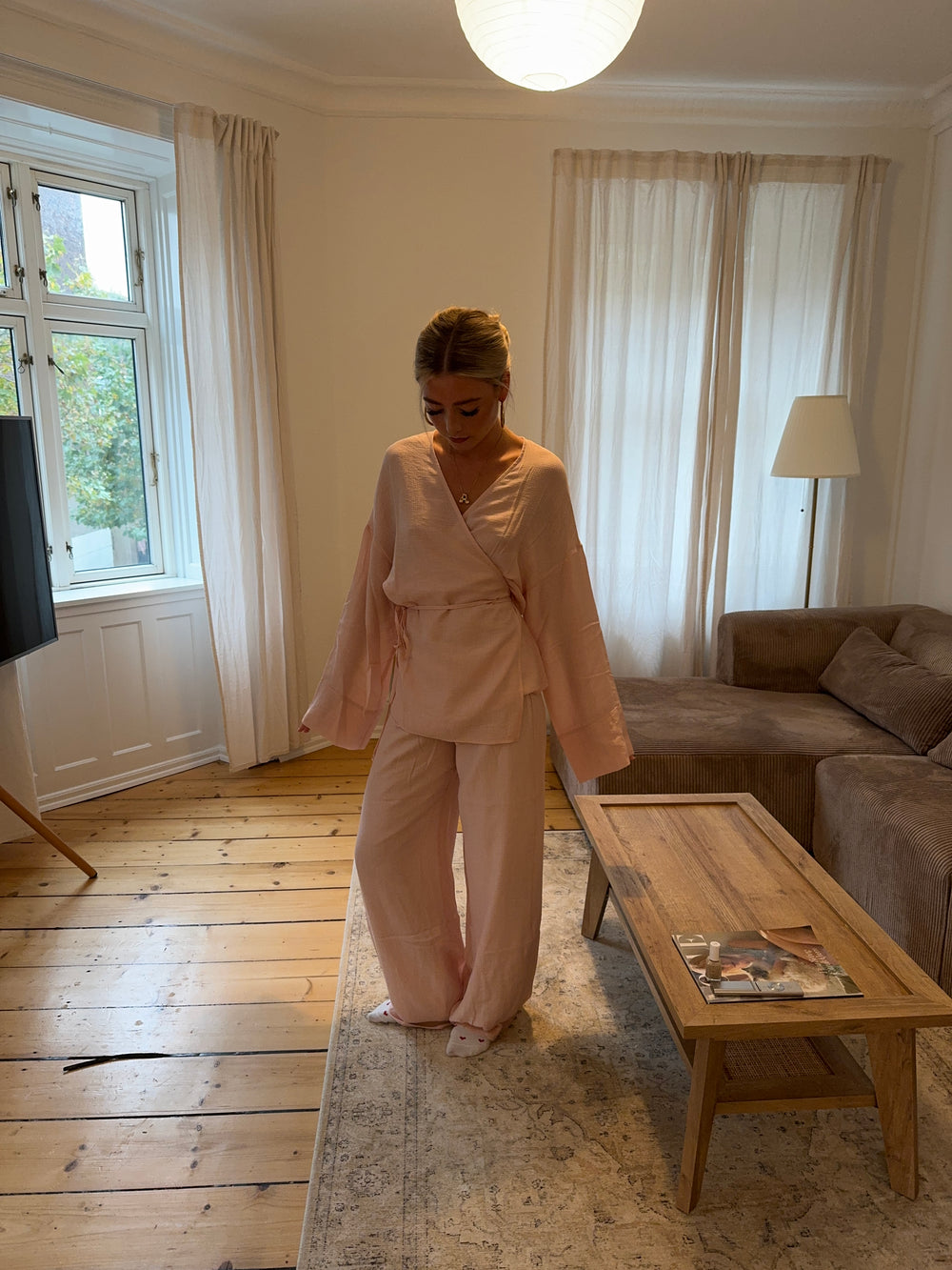 Rikki bluse med bindebånd - Lys rosa