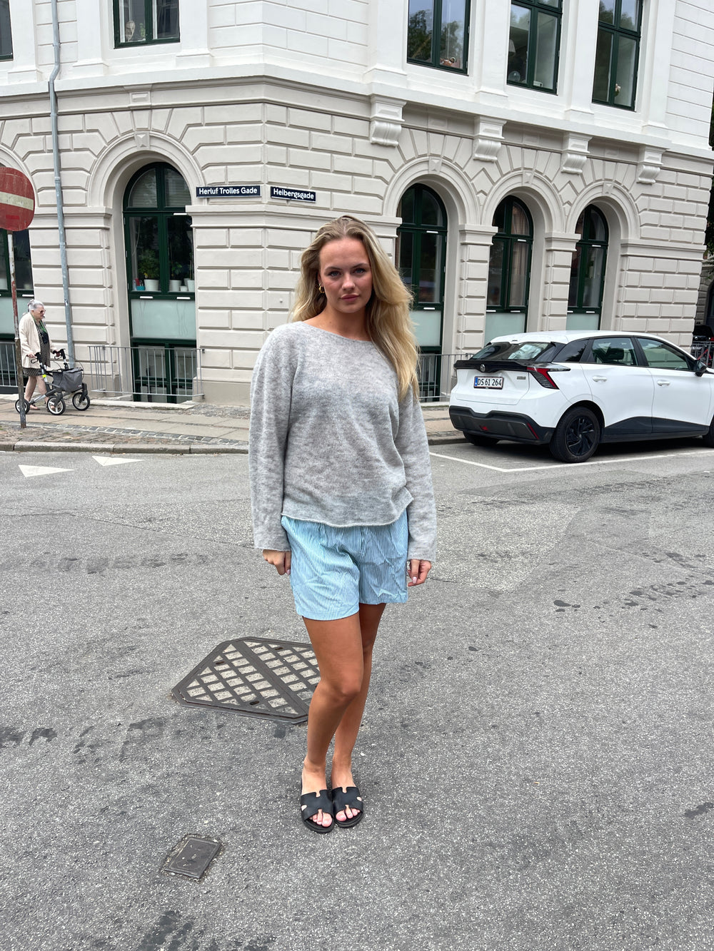 Andrea shorts med striber - Grøn/hvid