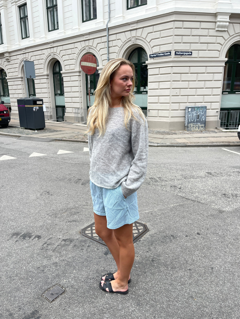 Andrea shorts med striber - Grøn/hvid