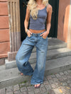 Alaia lavtaljede jeans med lyndetalje - Lys denim