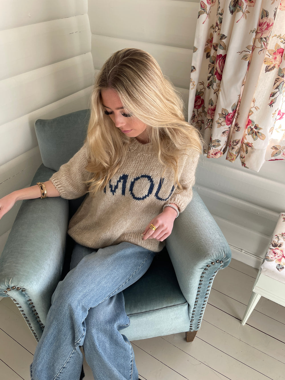 "Amour" striktrøje - Beige