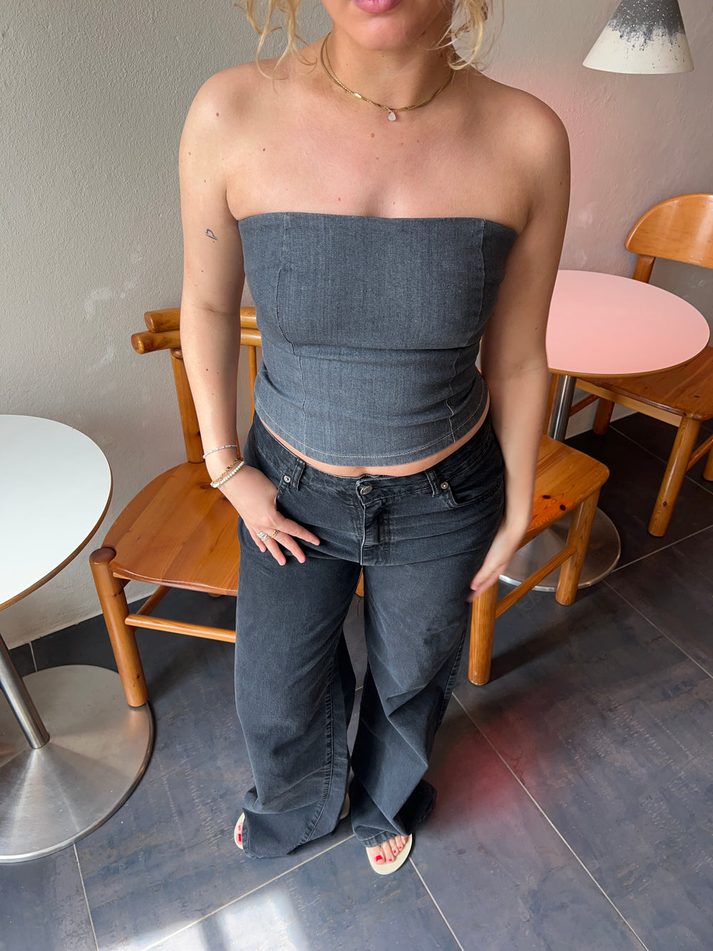 Malina denimtop - Mørkegrå