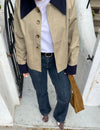 Noami kort jakke med krave - Beige/navy