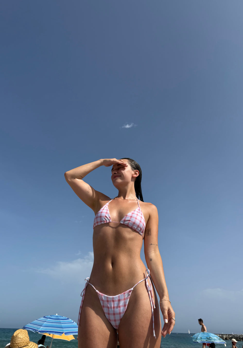 Solveig bikini med tern - Hvid/lyserød