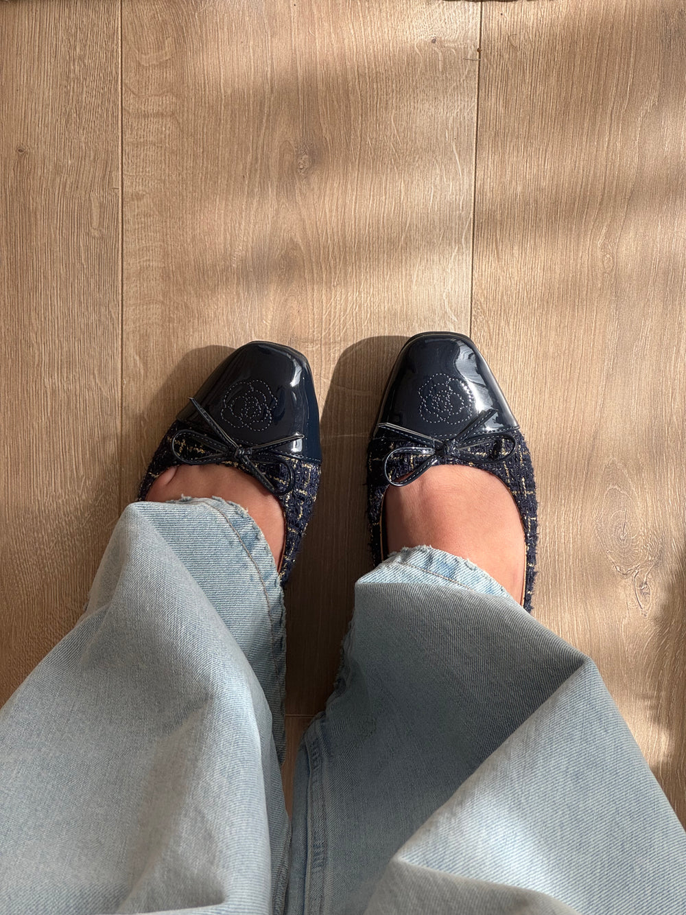 Zamora ballerina sko med mønster og sløjfe - Navy