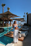 Oliviana bandeau bikini med mønster - Blå/hvid
