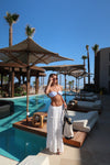 Oliviana bandeau bikini med mønster - Blå/hvid