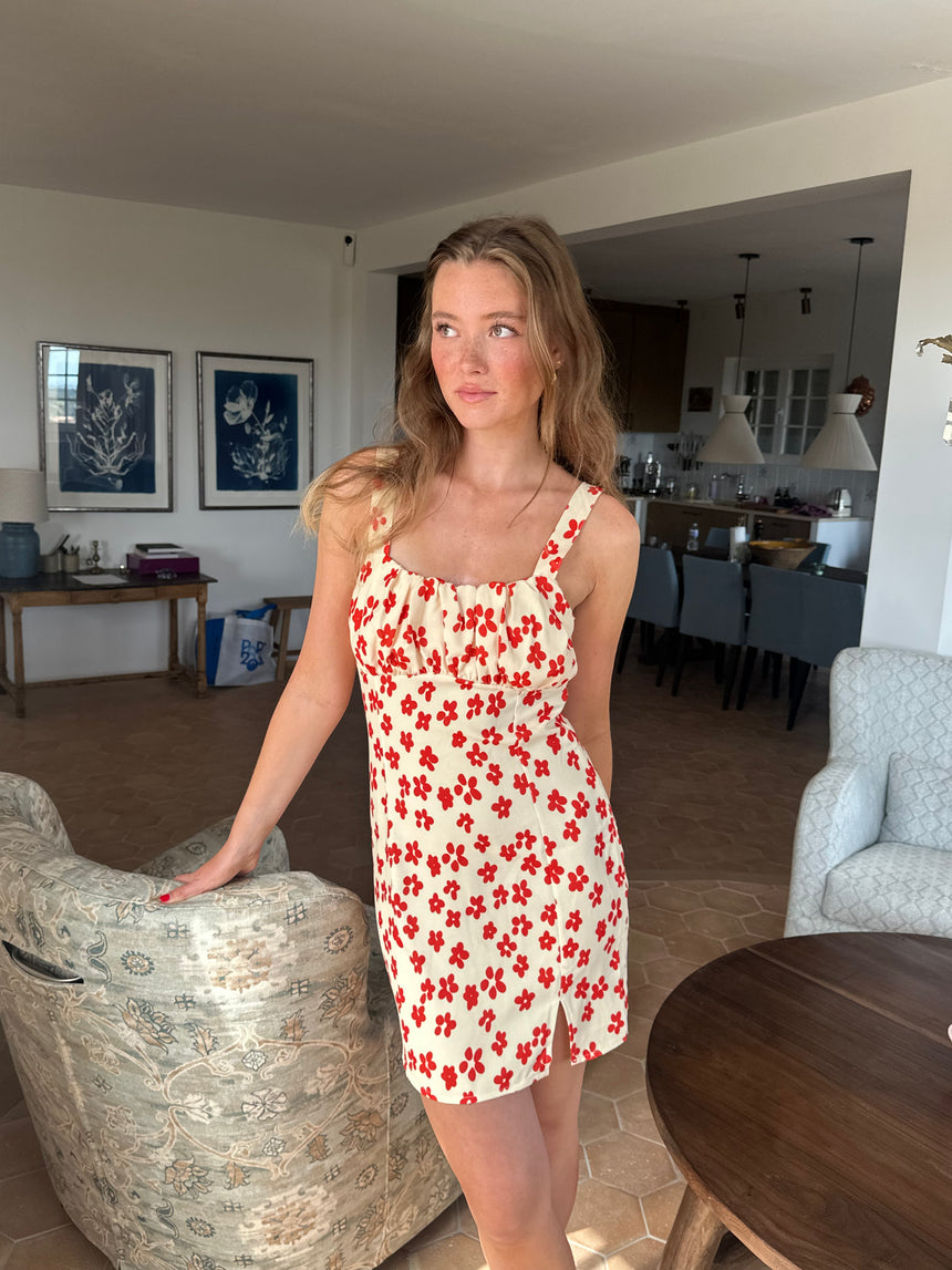 Elvalina kjole med blomster - Gul/rød