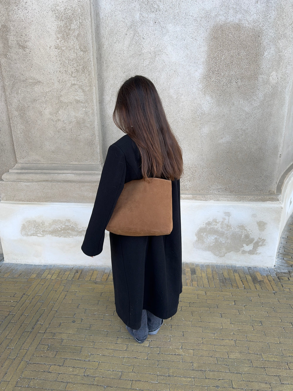 Barcelona skuldertaske i ruskind - Brun