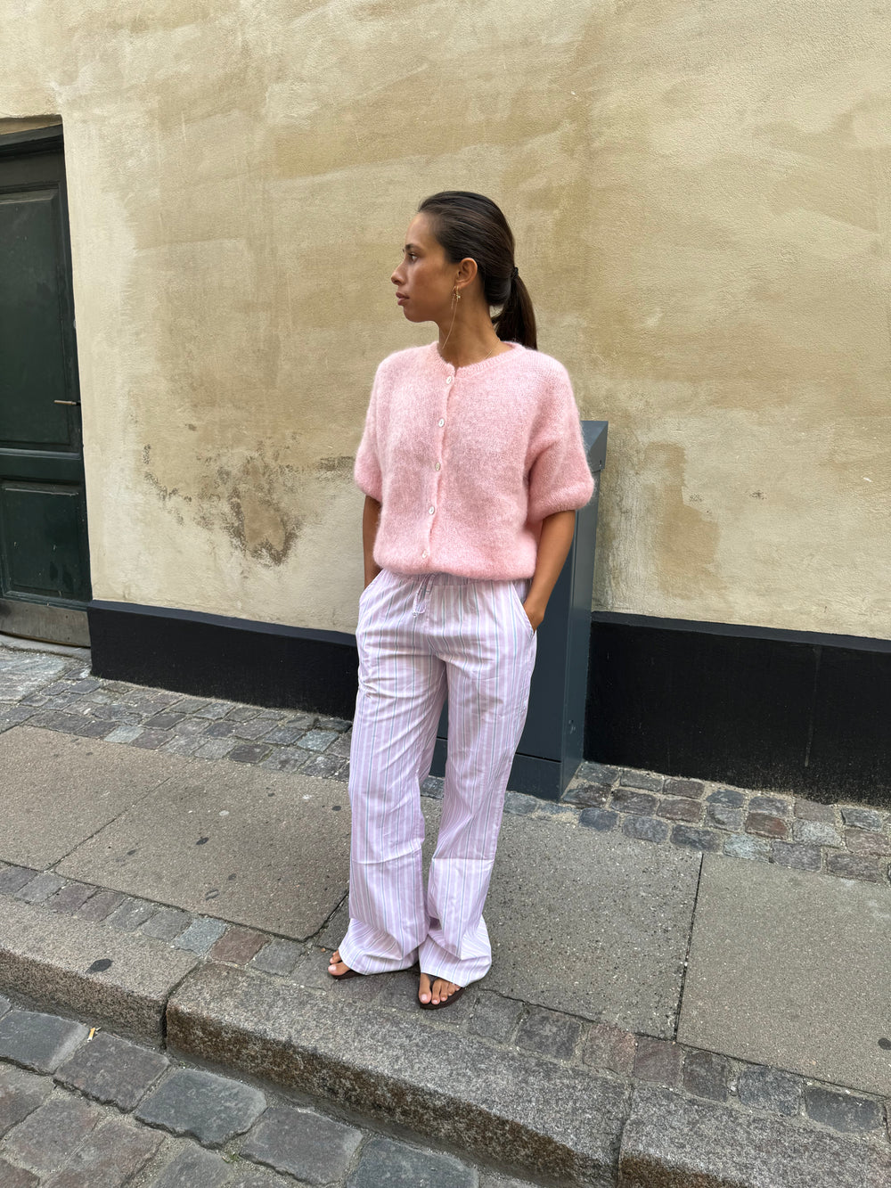 Olivia kortærmet mohair cardigan - Lyserød
