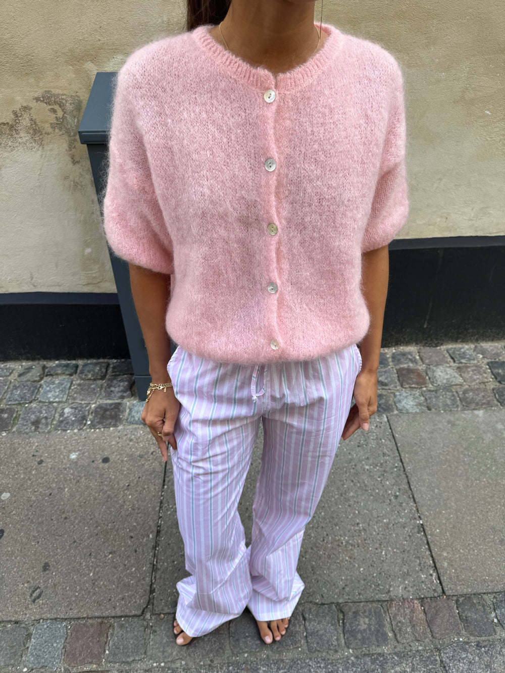 Olivia kortærmet mohair cardigan - Lyserød