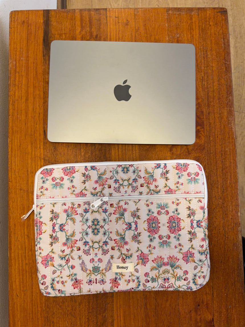 Honey computer sleeve - Off white med blomster