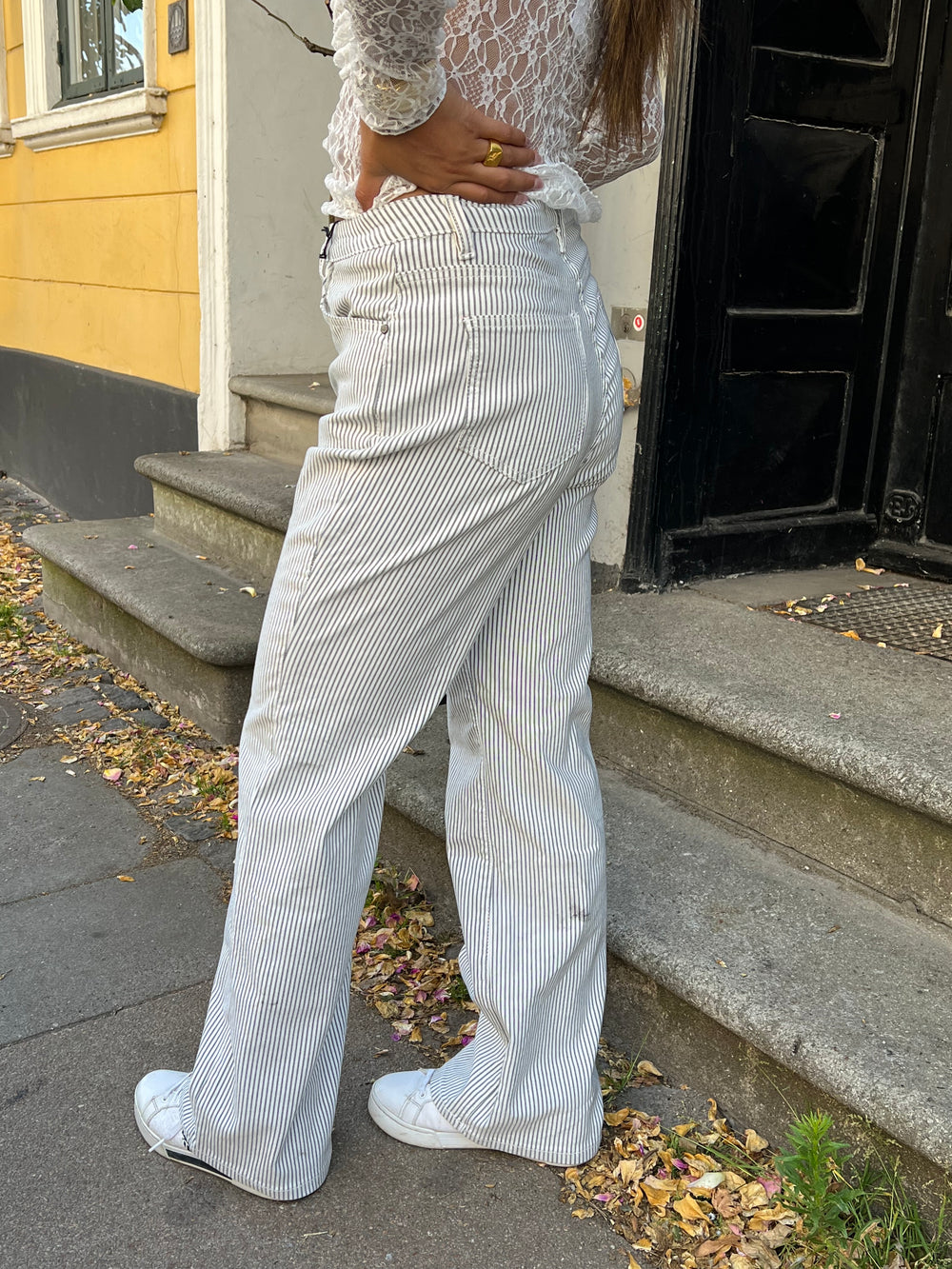 Elsa stribede jeans - Hvid