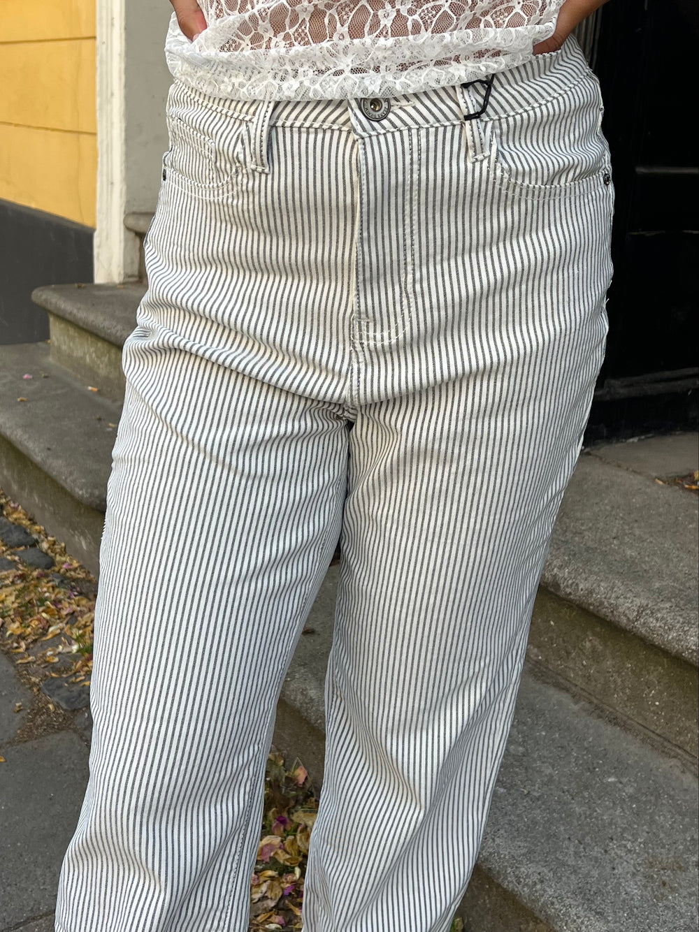 Elsa stribede jeans - Hvid