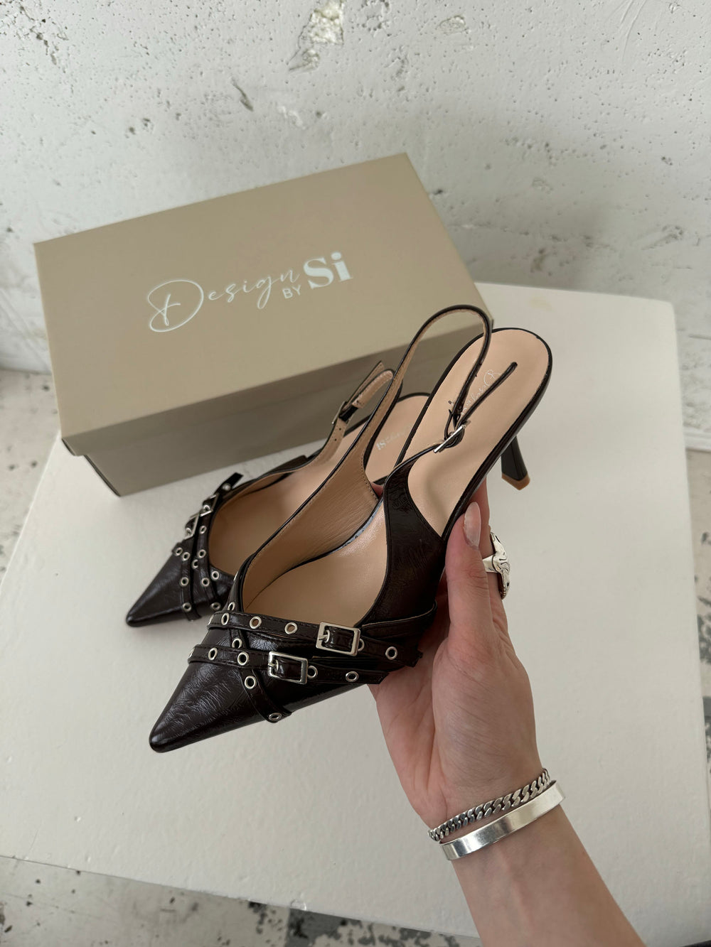 Kandy slingback stiletter - Brun