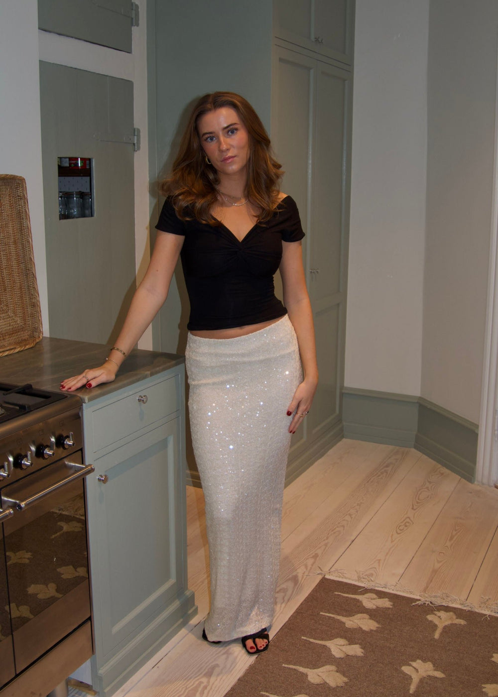 Bella maxinederdel med pallietter - Off white