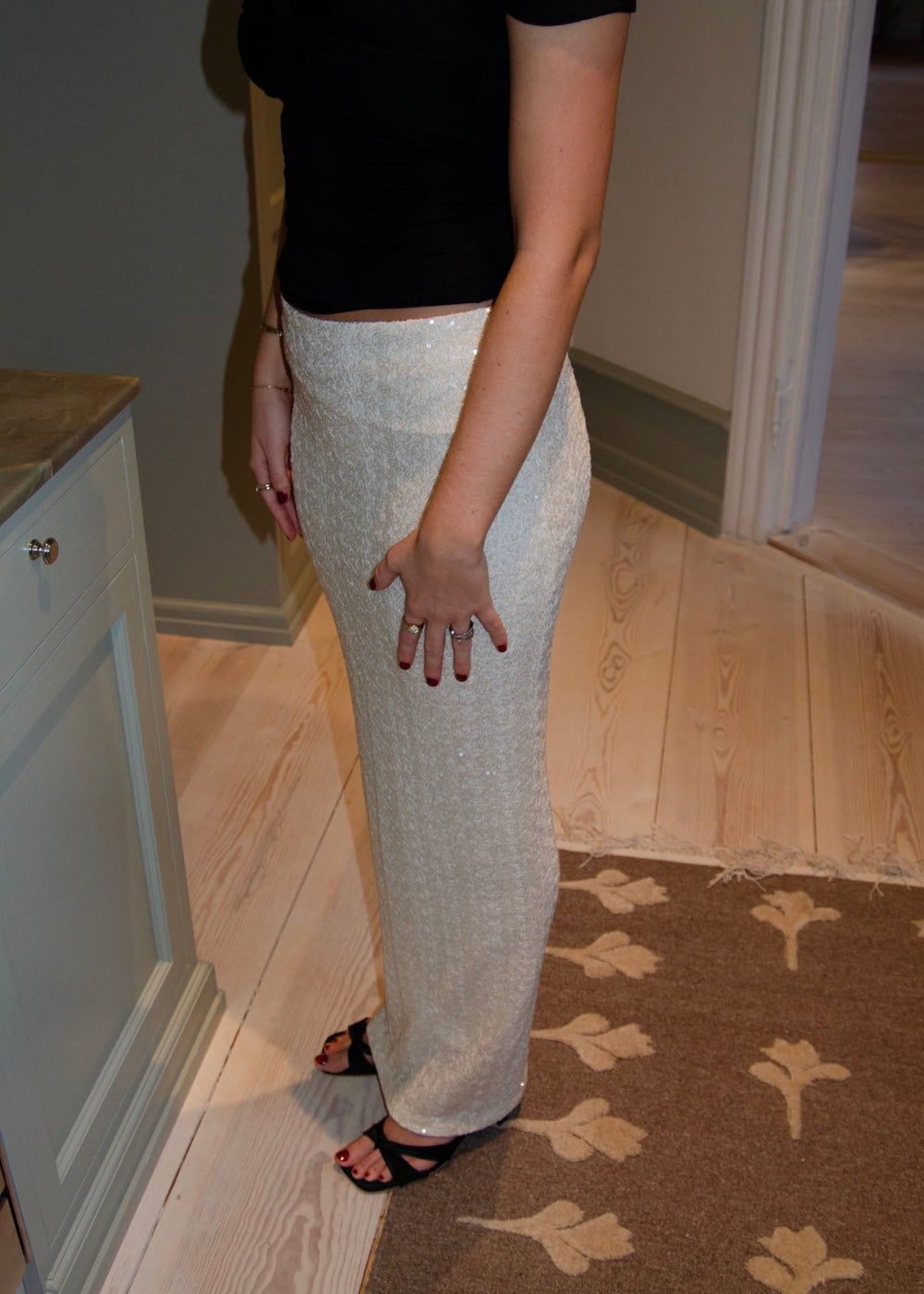 Bella maxinederdel med pallietter - Off white