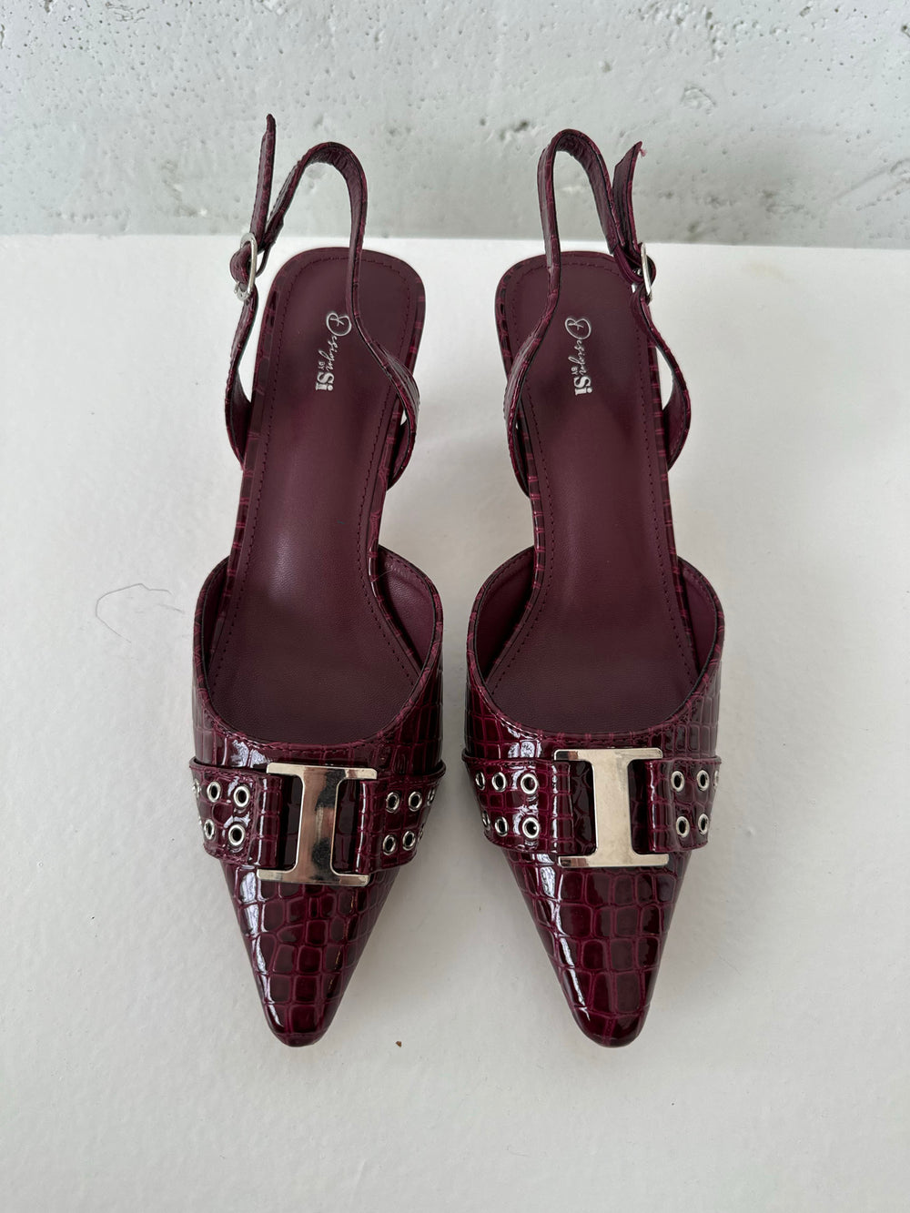 Nida slingback stiletter med spænde - Vinrød