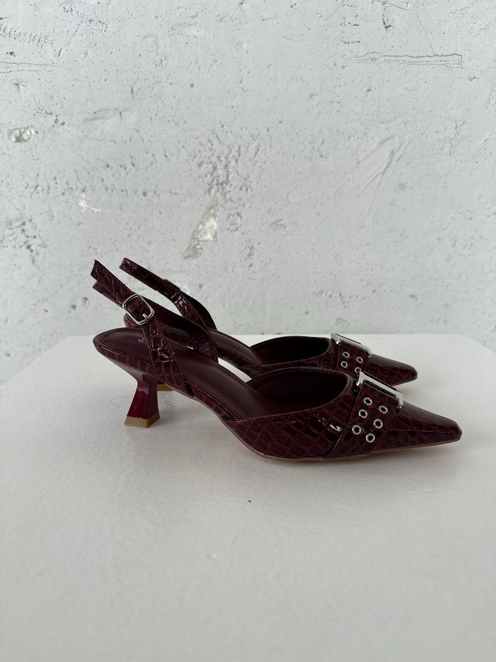 Nida slingback stiletter med spænde - Vinrød