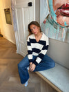 Margoth strikpolo med striber - Hvid/navy