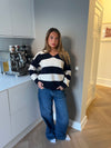 Margoth strikpolo med striber - Hvid/navy