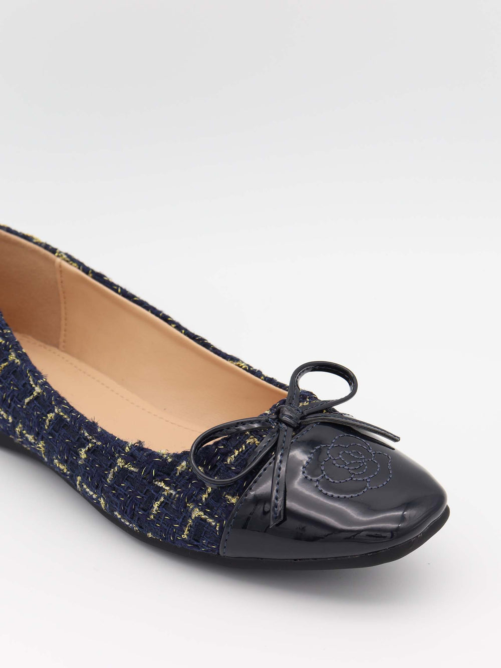 Zamora ballerina sko med mønster og sløjfe - Navy