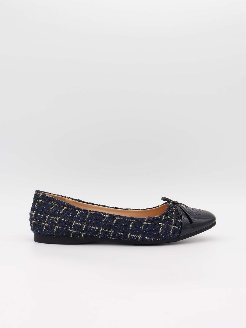 Zamora ballerina sko med mønster og sløjfe - Navy