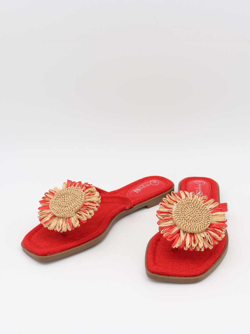 Minna sandaler med blomsterdetalje - Orange/guld