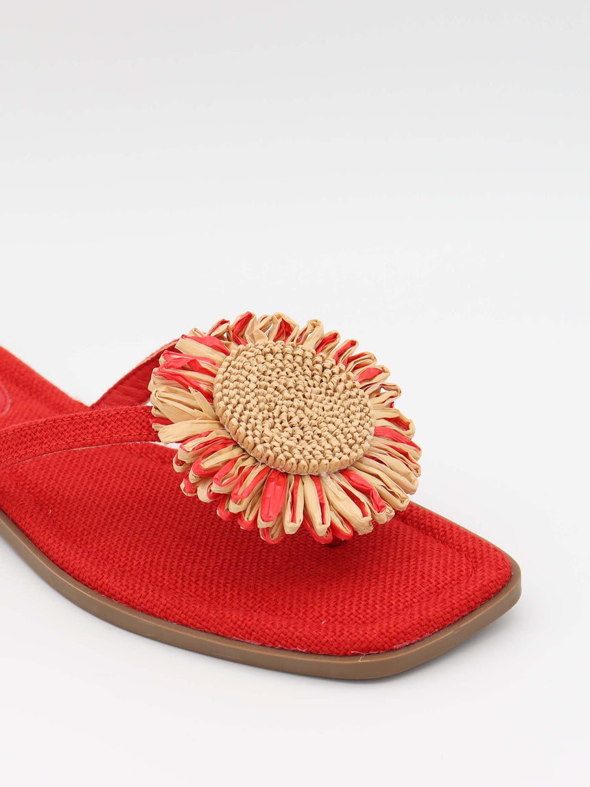 Minna sandaler med blomsterdetalje - Orange/guld