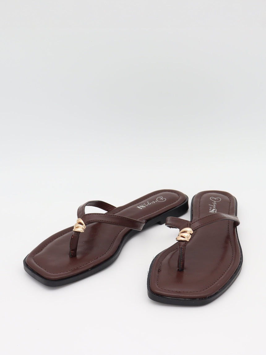 Sofija sandaler med gulddetalje - Brun/guld