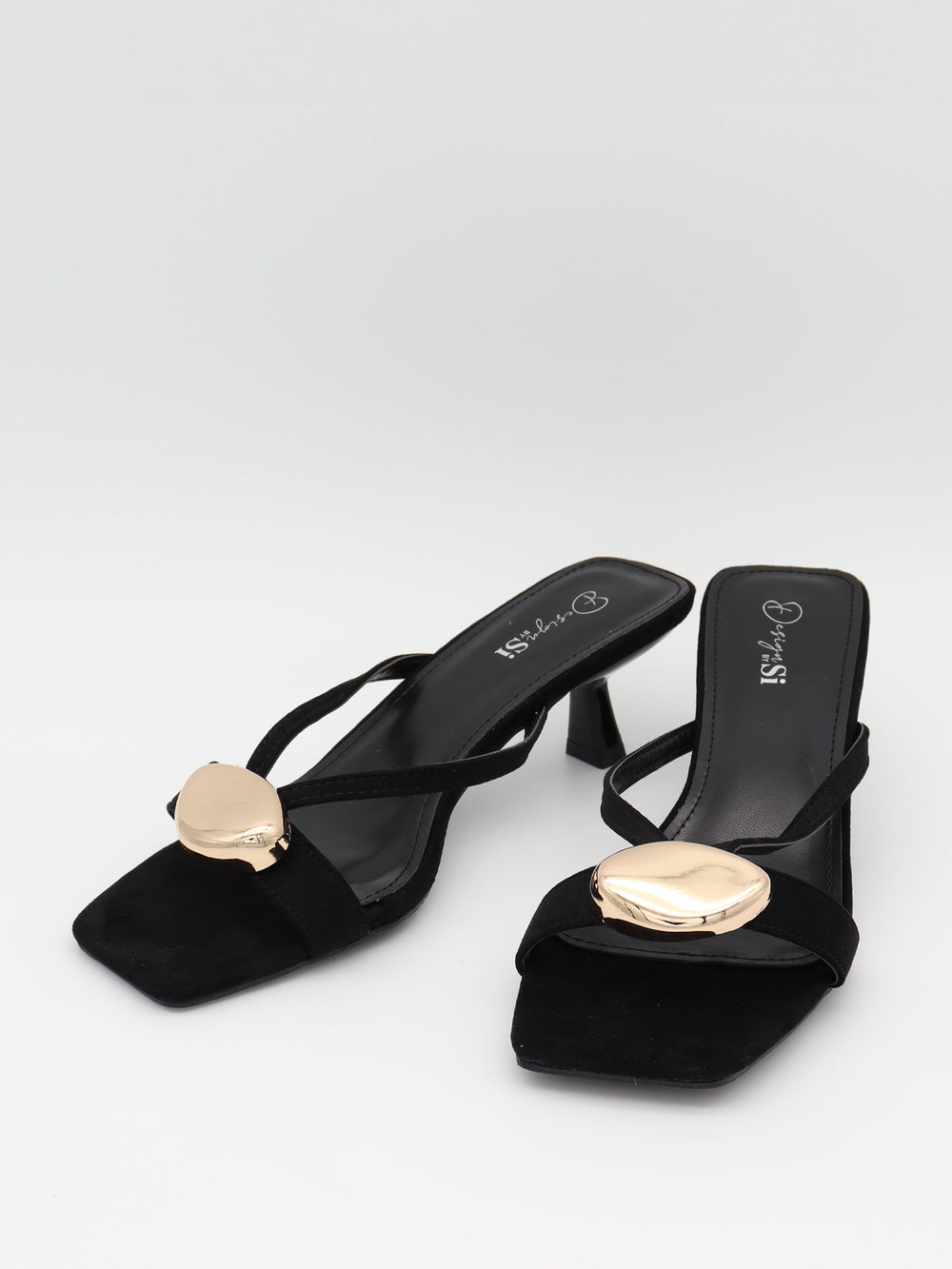 Annaline mules med gulddetalje - Sort/guld