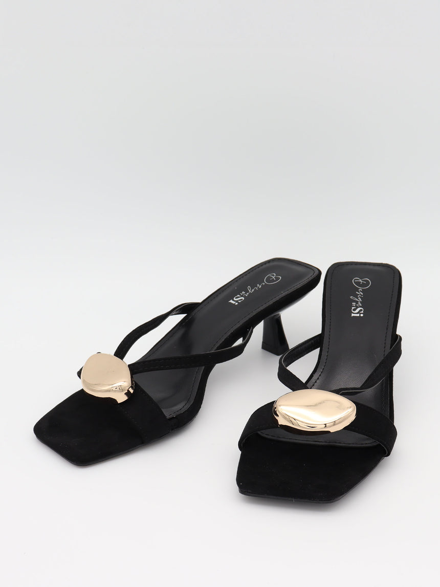 Annaline mules med gulddetalje - Sort/guld