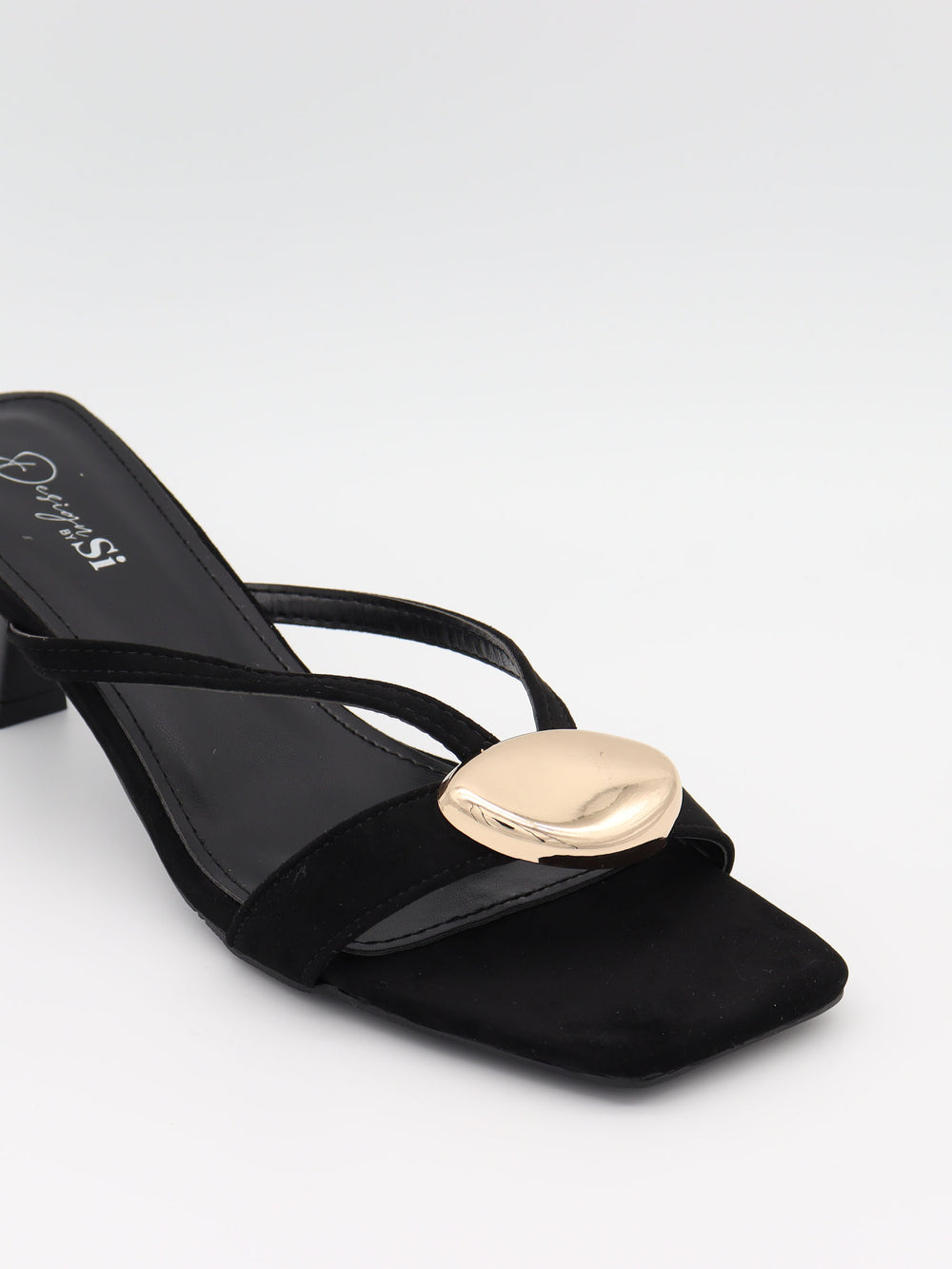Annaline mules med gulddetalje - Sort/guld