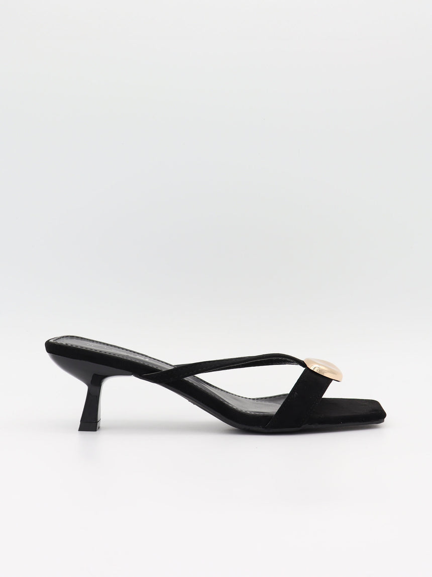 Annaline mules med gulddetalje - Sort/guld