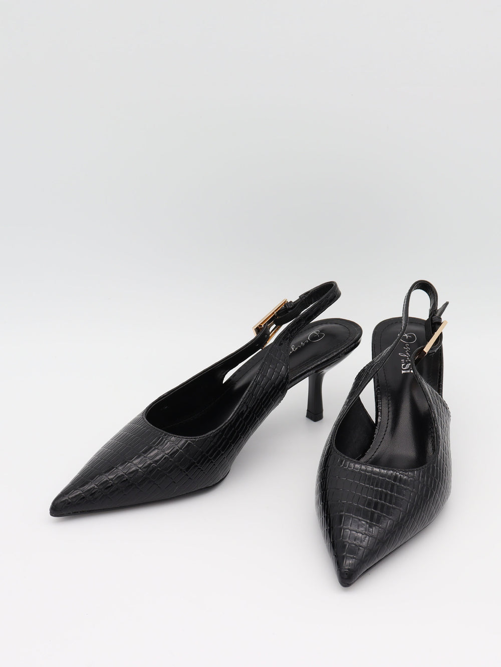 Karline slingback mules med krokodilleprint - Sort