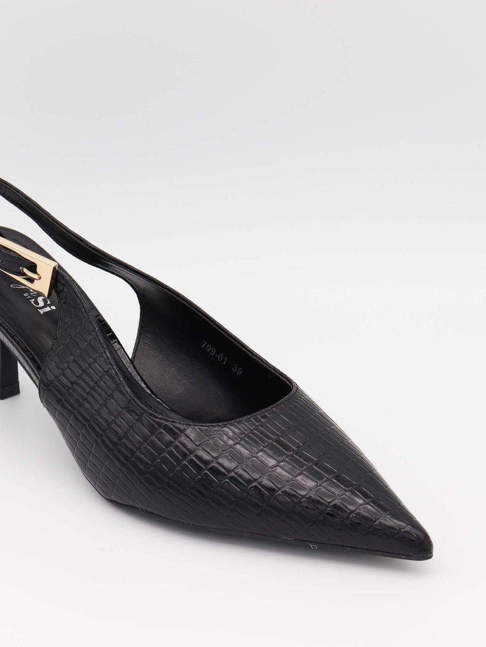 Karline slingback mules med krokodilleprint - Sort