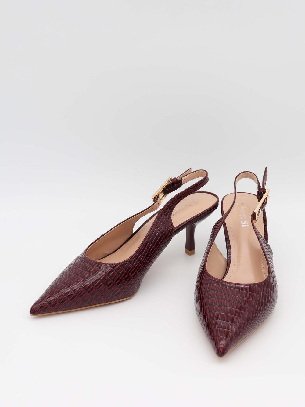 Karline slingback mules med krokodilleprint - Mørkerød
