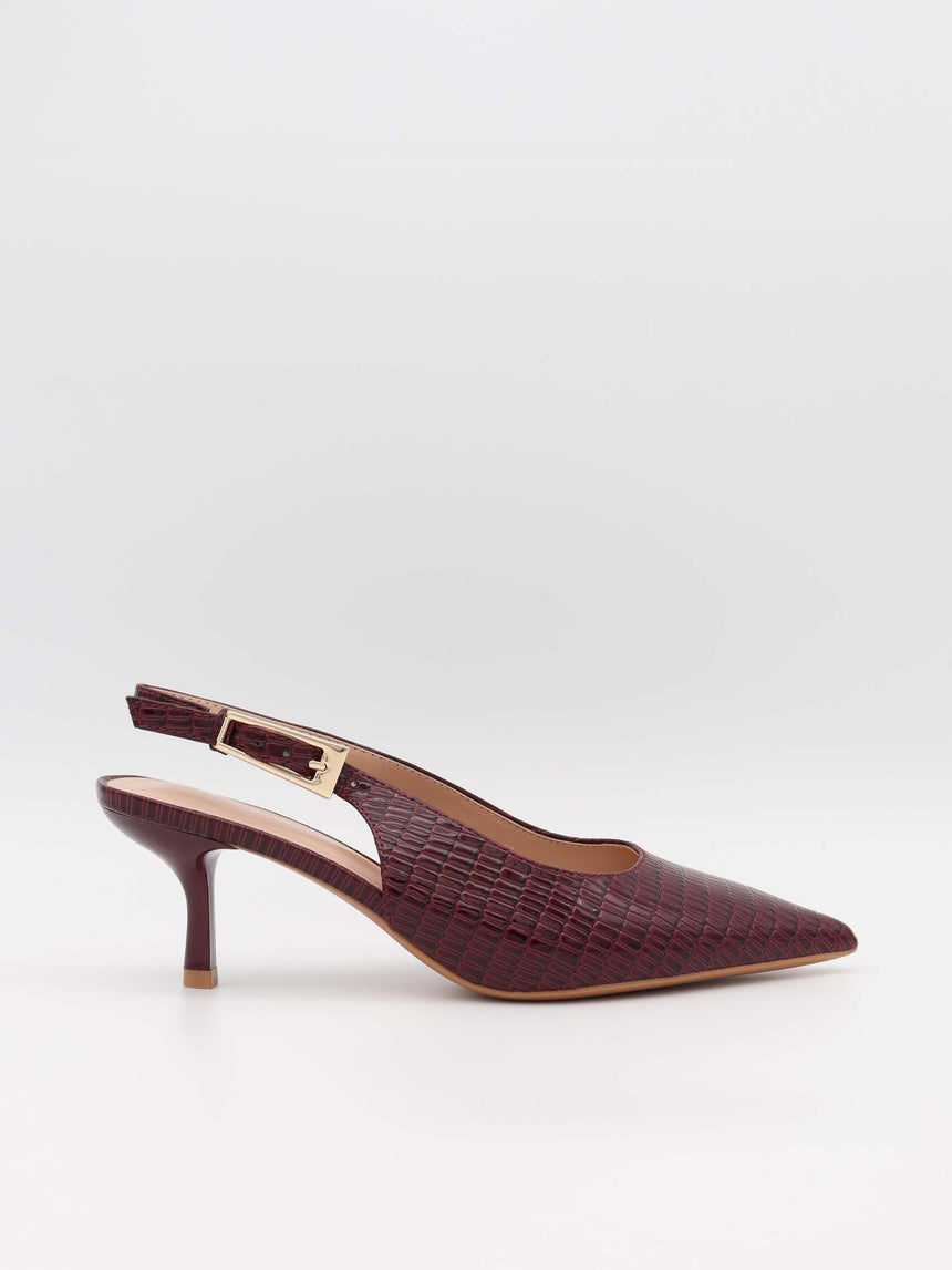 Karline slingback mules med krokodilleprint - Mørkerød